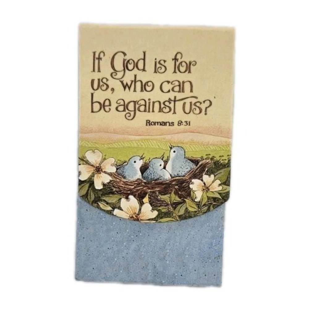 Religious Blank Note Paper in 4" Flip Box Holder W Bible Quote Christian Bird